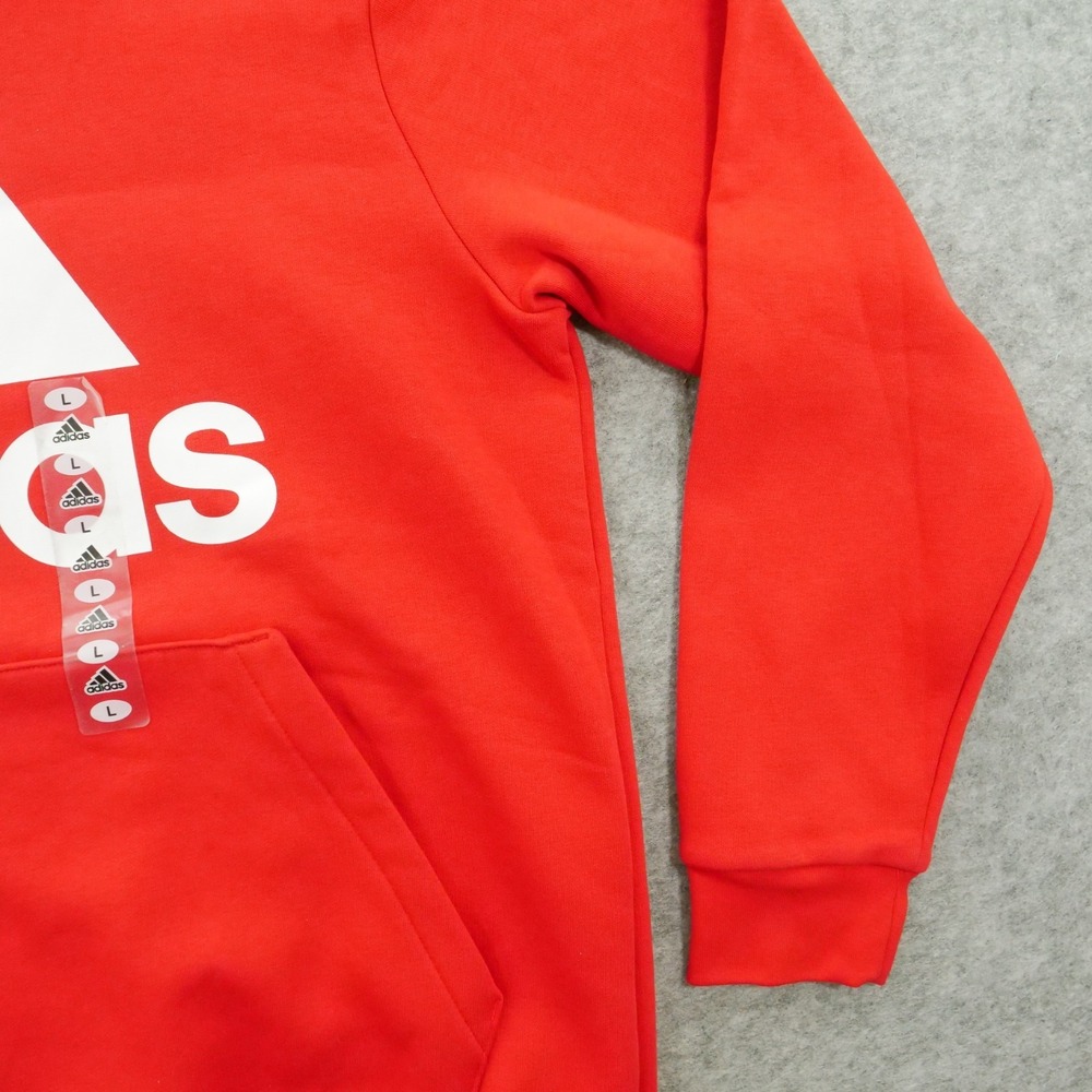 Adidas Sweater Hoodie Mens Large Red Essentials Fleece Hooded Logo New - Picture 4 of 11